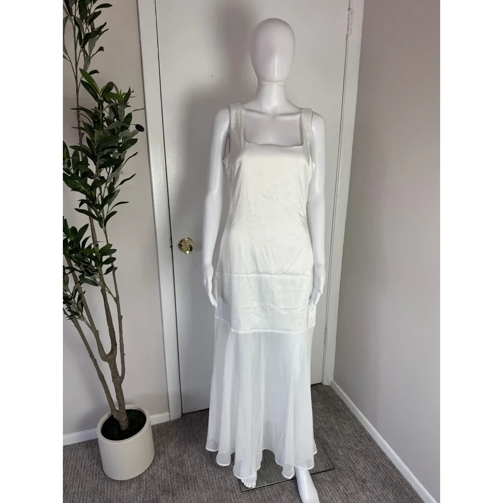 Commense White Maxi Dress Sheer Panel Sleeveless Party Cocktail Dress‎ size S